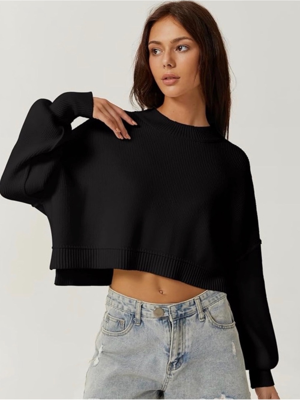 QINSEN Women's Mock Neck Cropped